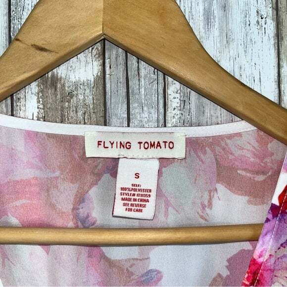 Flying Tomato Lipstick Floral Chiffon Kimono Sleeve Pink, Orange Blouse - Picture 4 of 7